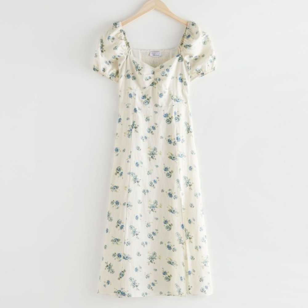 & Other Stories Puff Sleeve Linen Midi Dress